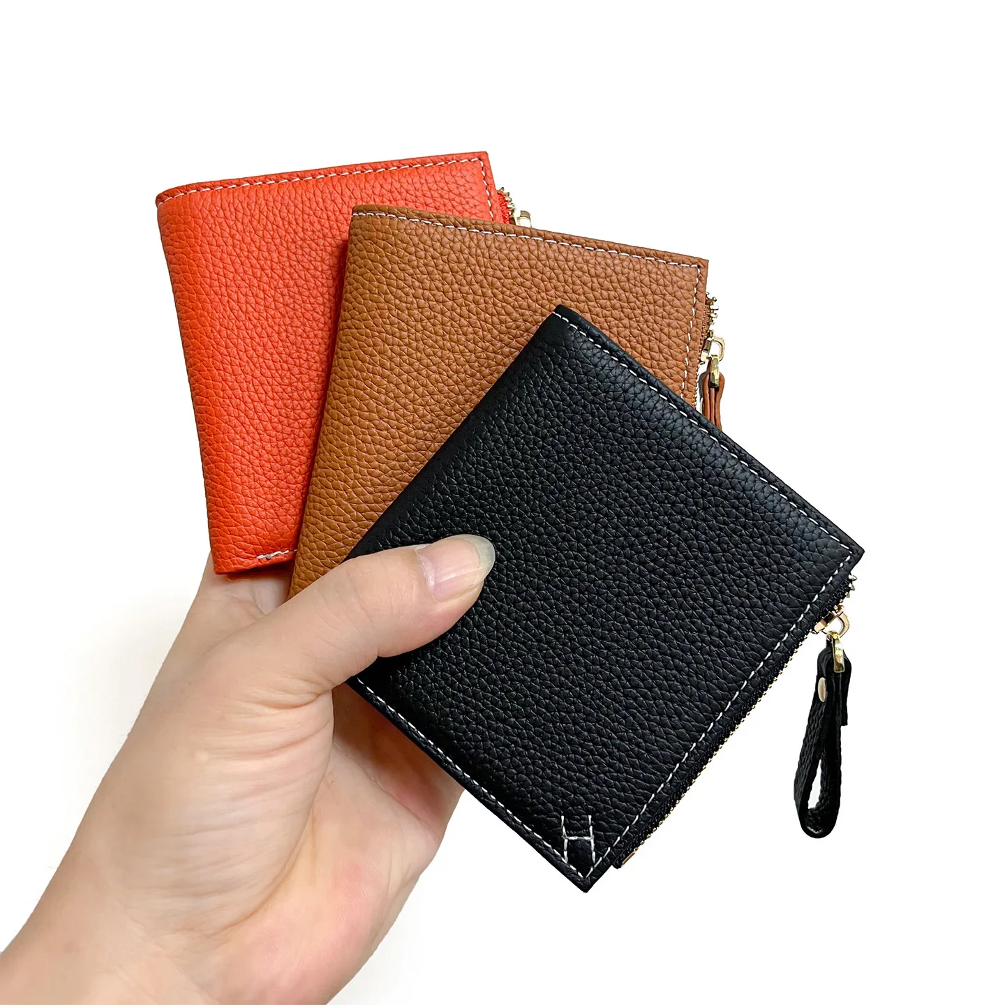 Portable Genuine Leather Front Pocket Wallet,Snap Button Closure,Zipper Coin pocket,Multi Card Slots,Holds Banknotes Cards Coins