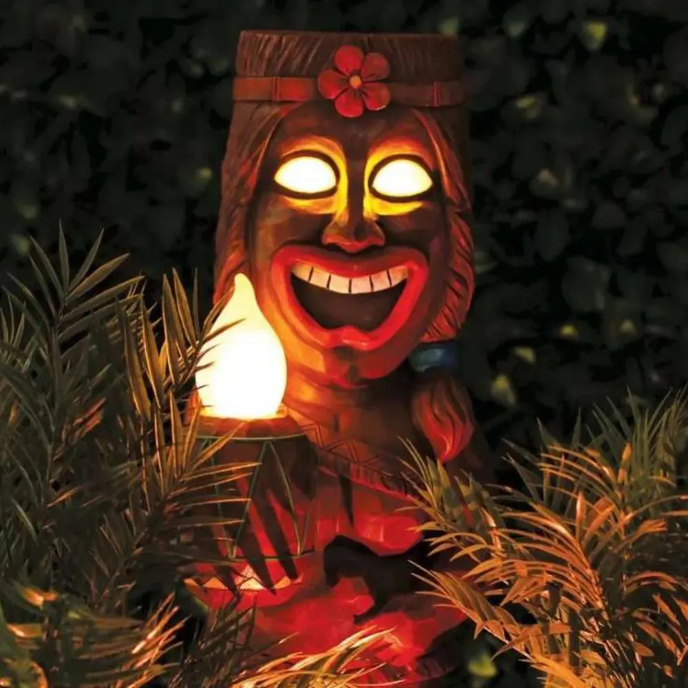 Garden Statues for Outside Patio, Solar Tiki Lights Outdoor Statues Backyard, Tiki Hawaii Maya Tribe Totem Garden Lawn Lights