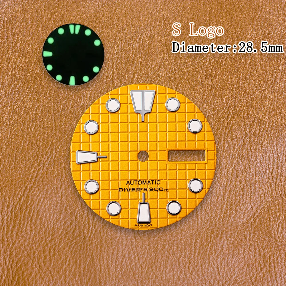 S Logo Dial 28.5mm NH36 Waffle Diver's Dial Suitable For NH36 Japanese Movement C3 Green Luminous Watch Modification Accessories view 5