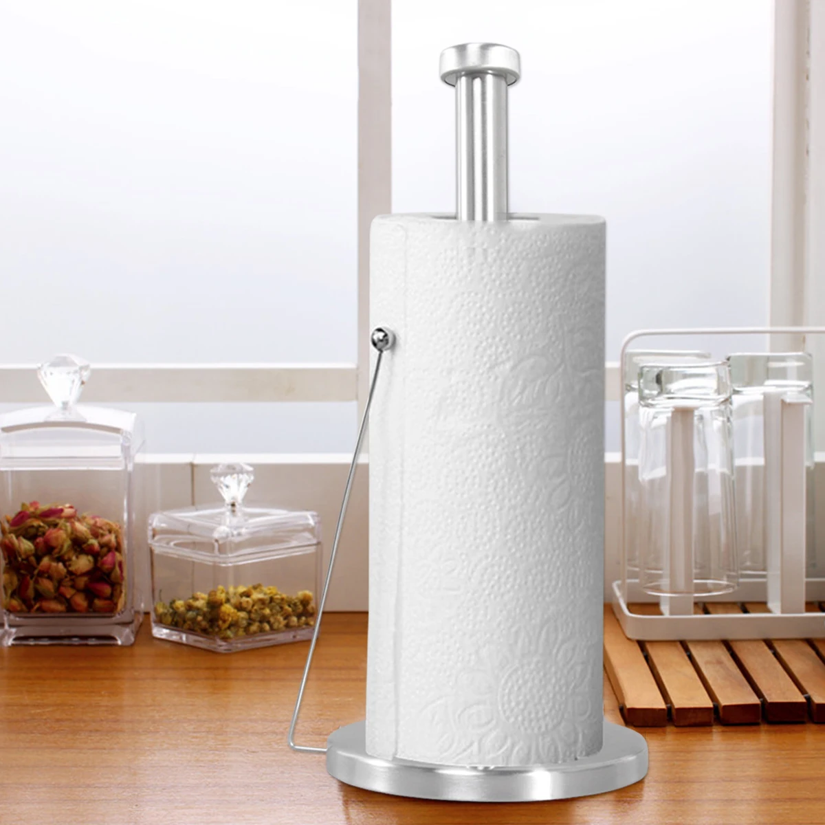 

Stainless Steel Paper Holder Upright Towel St Countertop Tissue Rack Silver Easy Install Kitchen Bathroom Storage