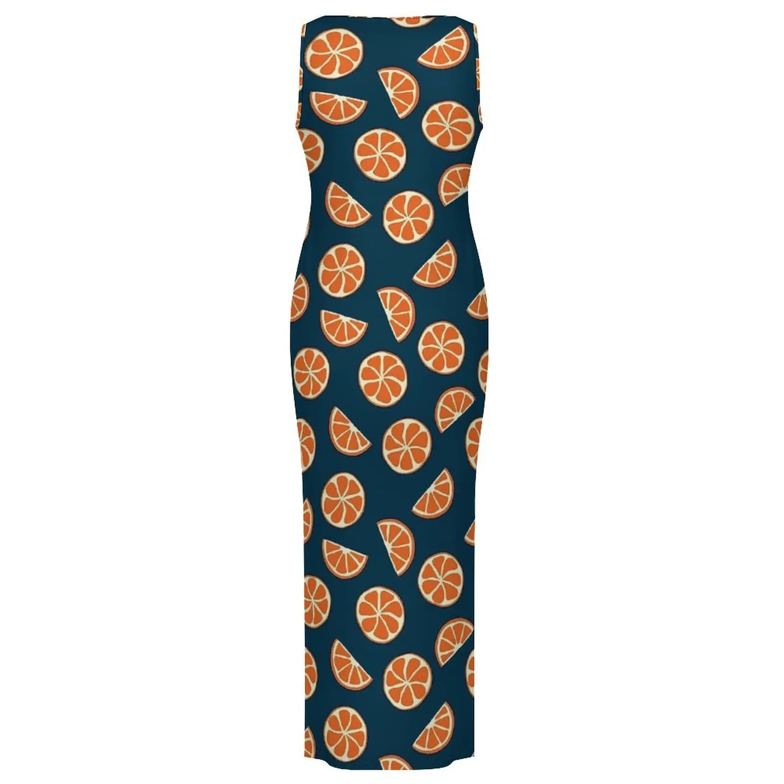 Vestido ajustado para mujer, vestidos largos elegantes con rodajas de naranjas, vestido sin mangas con patrón estético de frutas amarillas de verano, talla grande 4XL