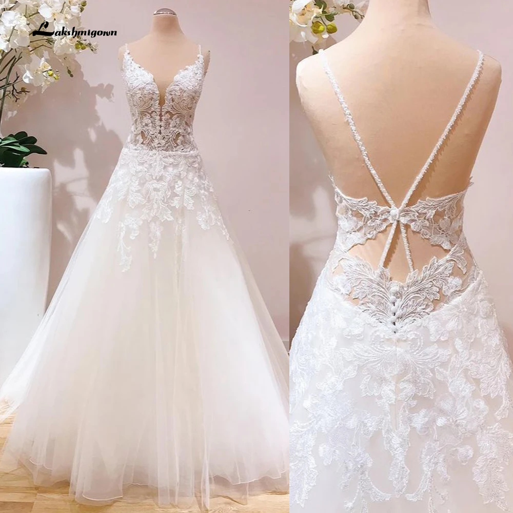 

Винтажное свадебное платье на тонких бретельках, изысканные аппликации, тюль без рукавов, элегантное трапециевидное платье, Vestido De Novia, женское лакшмигоown