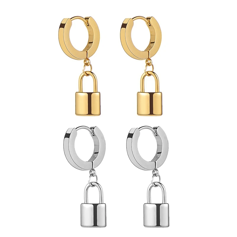 Vintage Small Padlock Earrings For Women Custom Initial Padlock Dangle Hoop Earrings