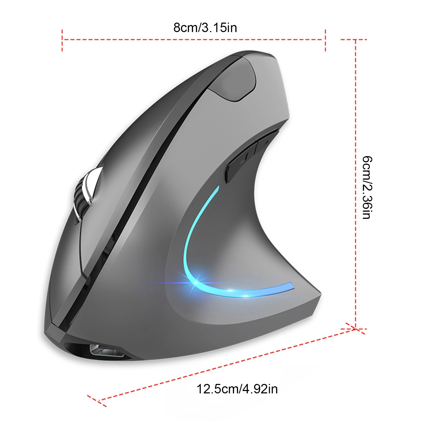 Ergonomic Wireless Vertical Mouse 2.4 G+Bluetooth 5.1 Two-mode Connection 2400DPI Silent Design Wireless Mouse for Laptop PC