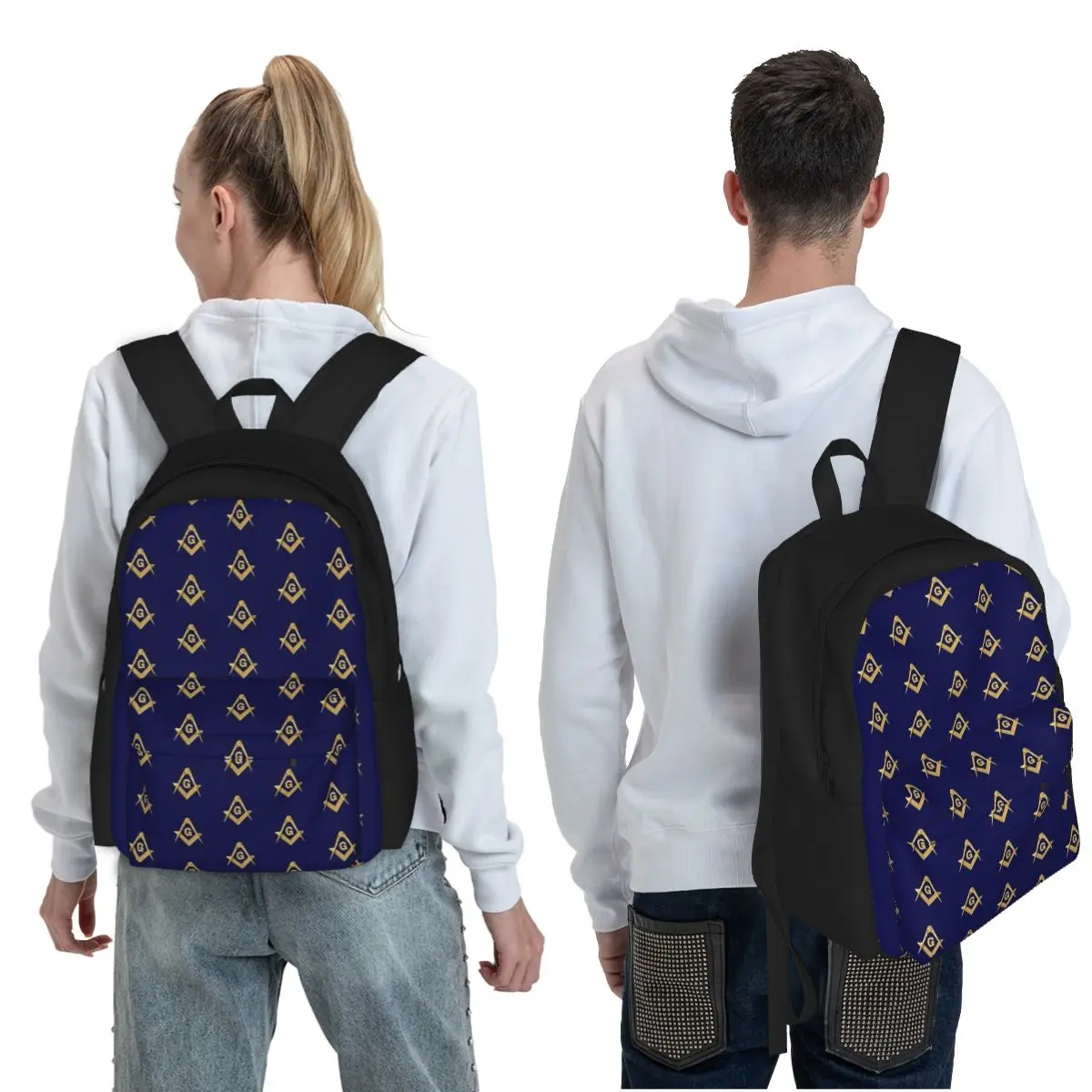 Freemason Pattern Gold Blue Square And Compass Masonic Student Backpack School Bag for Boys Girls Fashion Bookbag Shoulder Bags