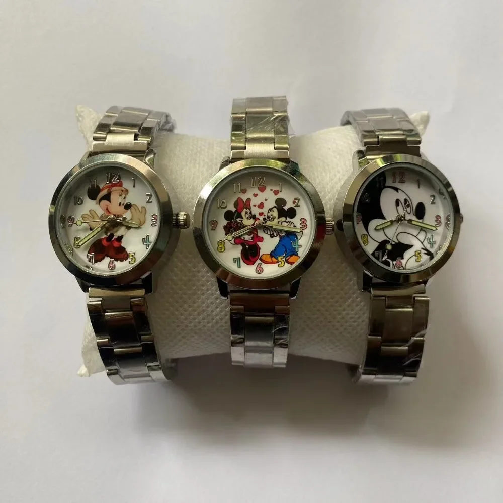 Disney-relojes de cuarzo con dibujos animados para niños, niñas, niños y adolescentes, reloj de pulsera con número colorido, Mickey, Minnie, adultos, clásico