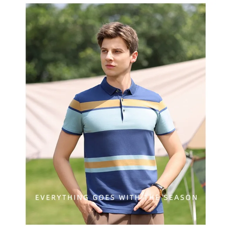 Couples Summer Outdoor Comprehensive Training Comfortable Loose T-shirt Fashionable Striped Pure Cotton Short Sleeved Polo Shirt
