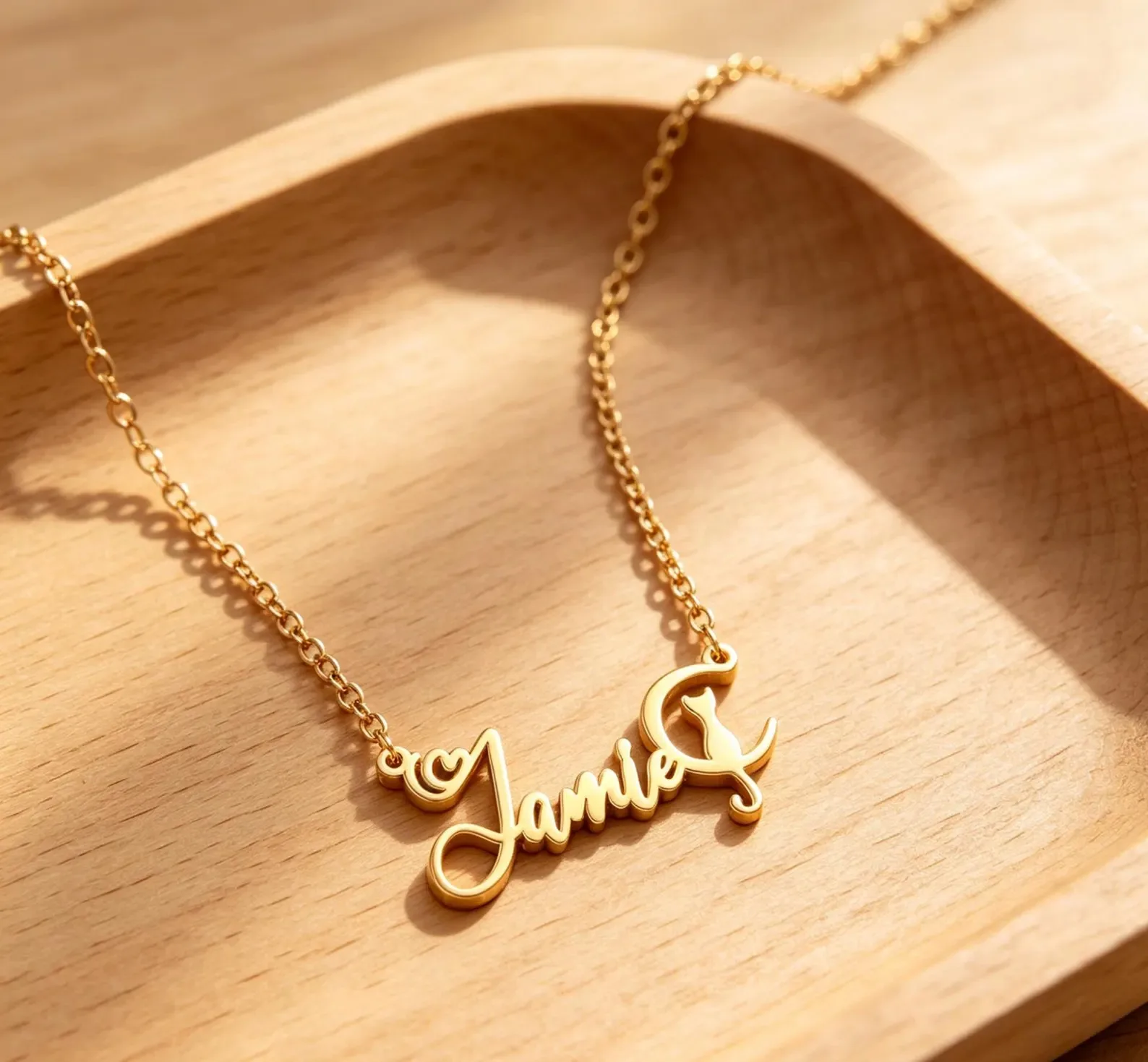 Personalized Cat Custom Name Necklace Cursive Script Name Pendant Customized Birthday Jewelry Gift for Women