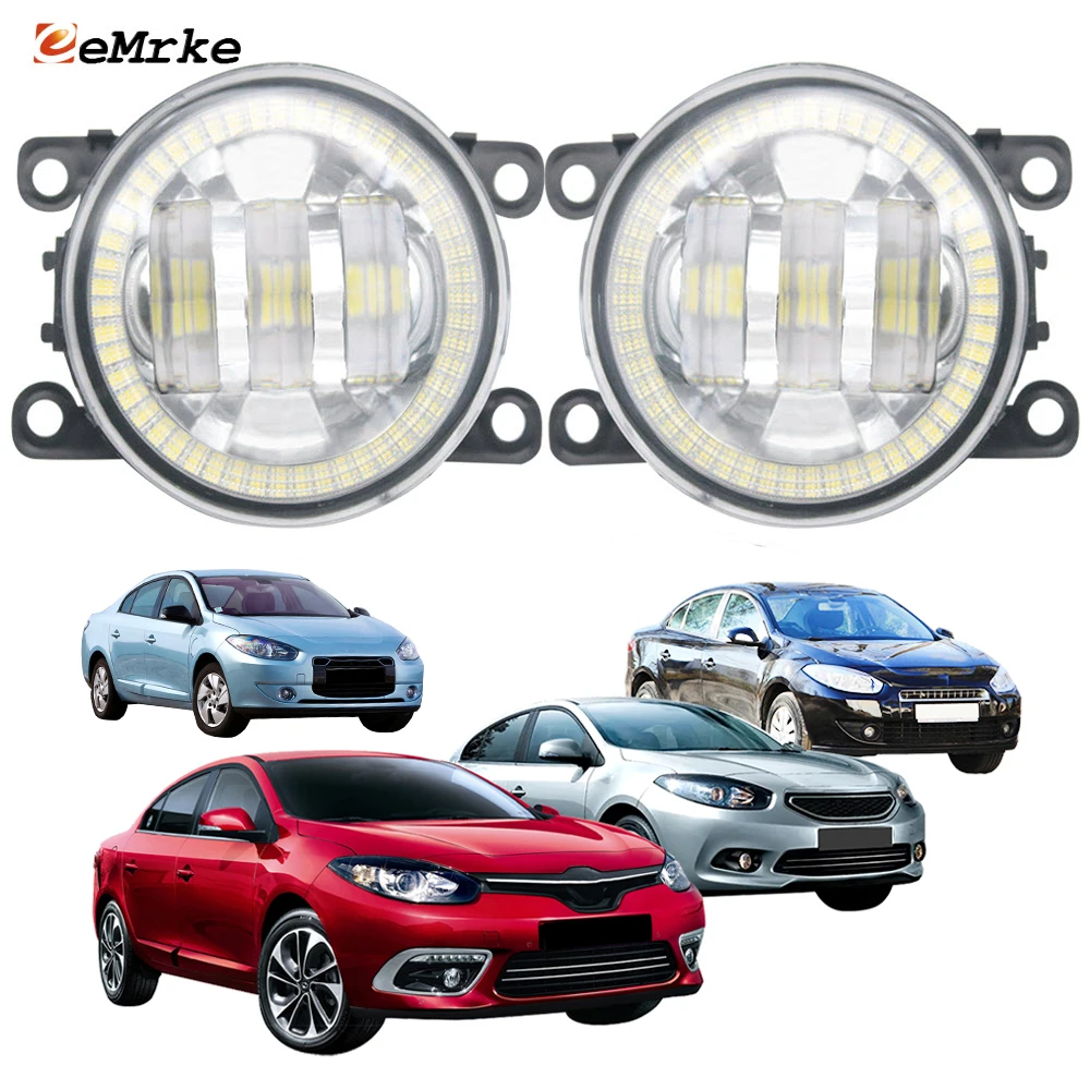 2X Front Car Fog Lights for Renault Fluence L30 Samsung SM3 L38 2009-2020 Led Angel Eyes DRL Aperture Daytime Running Lamp PTF