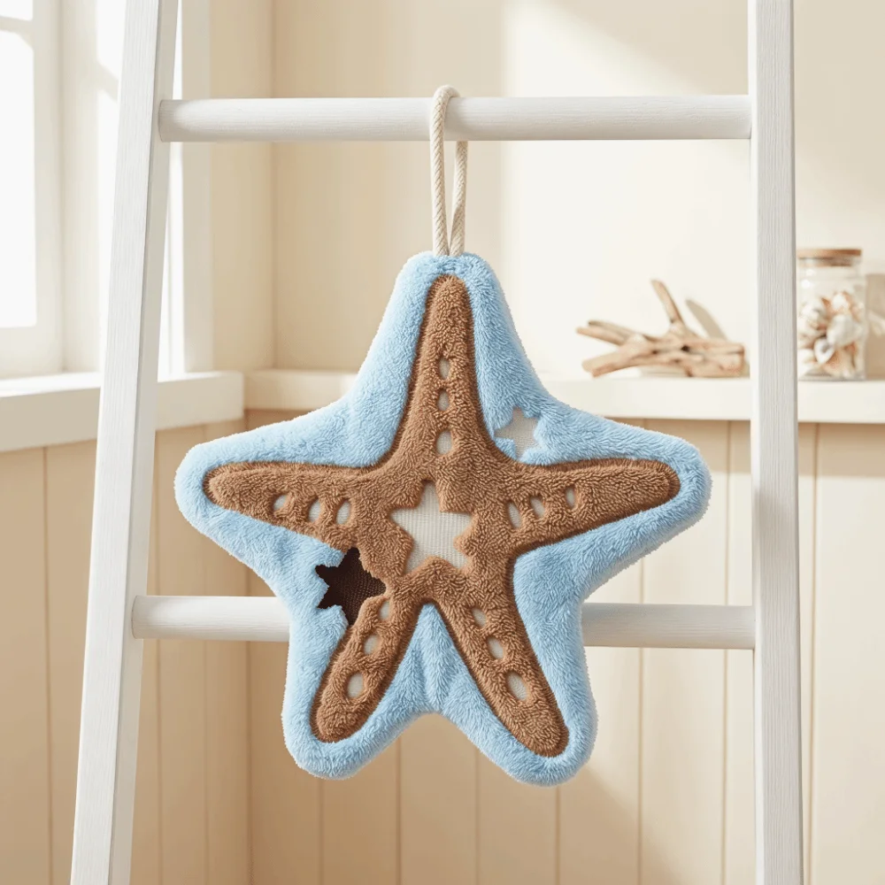Coral Fleece Starfish Hand Towel Soft Fast Drying Handkerchiefs Thick Dry Hands Instantly Shell Hanging Towel Bathroom Use