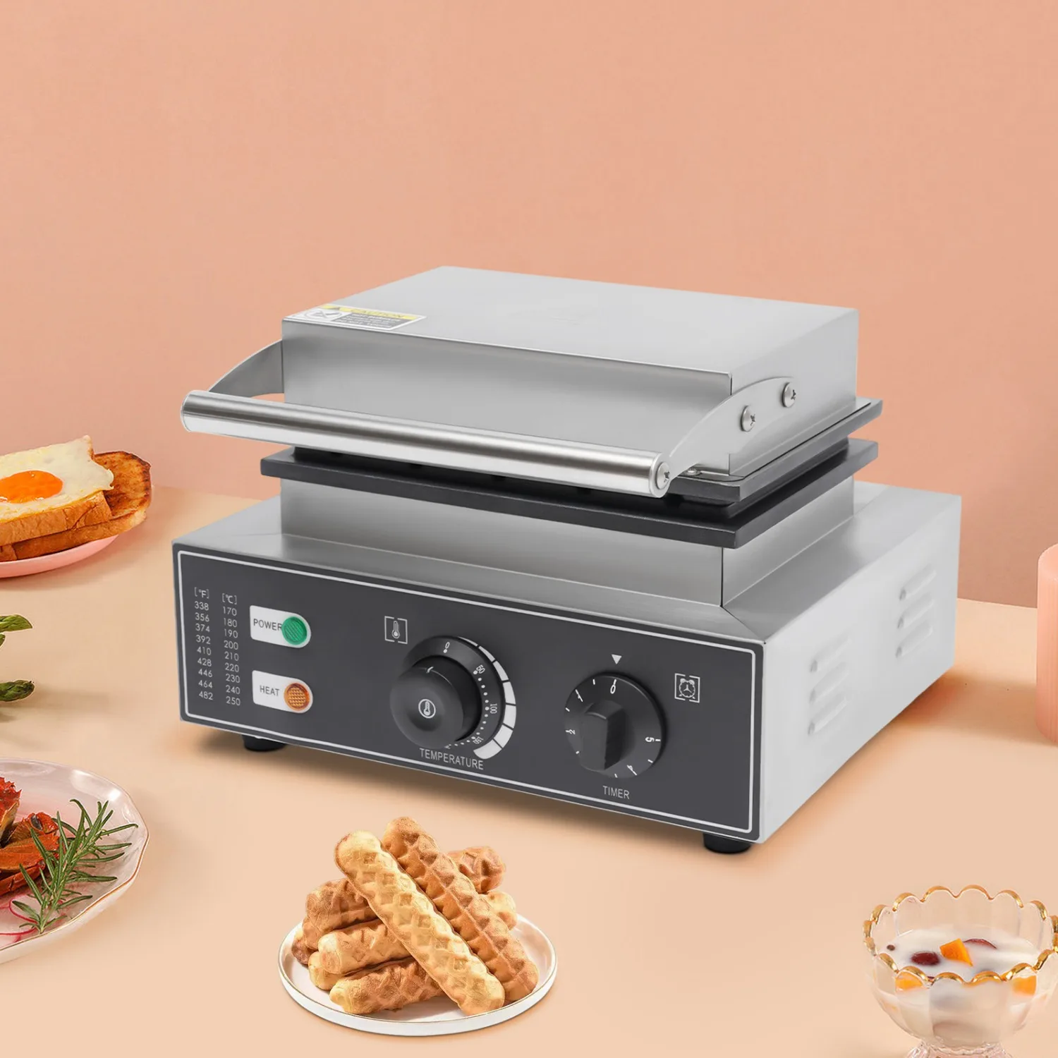 Waffle Maker 1500W Stainless Steel Non-stick Waffle Maker Stick Waffle Maker Commercial Corn Hotdog 50-300℃ Non-stick