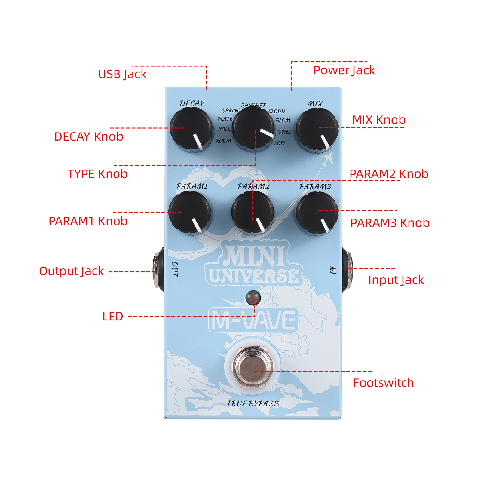 M-VAVE Guitar Effect Pedal Digital Reverb Pedal Digital Modeling Reverberation Effector with 9-Mode Reverb Selection