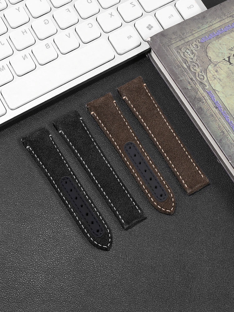 Matte leather strap compatible with Super Moon Dark Side 311.92.44 folding buckle retro watch chain