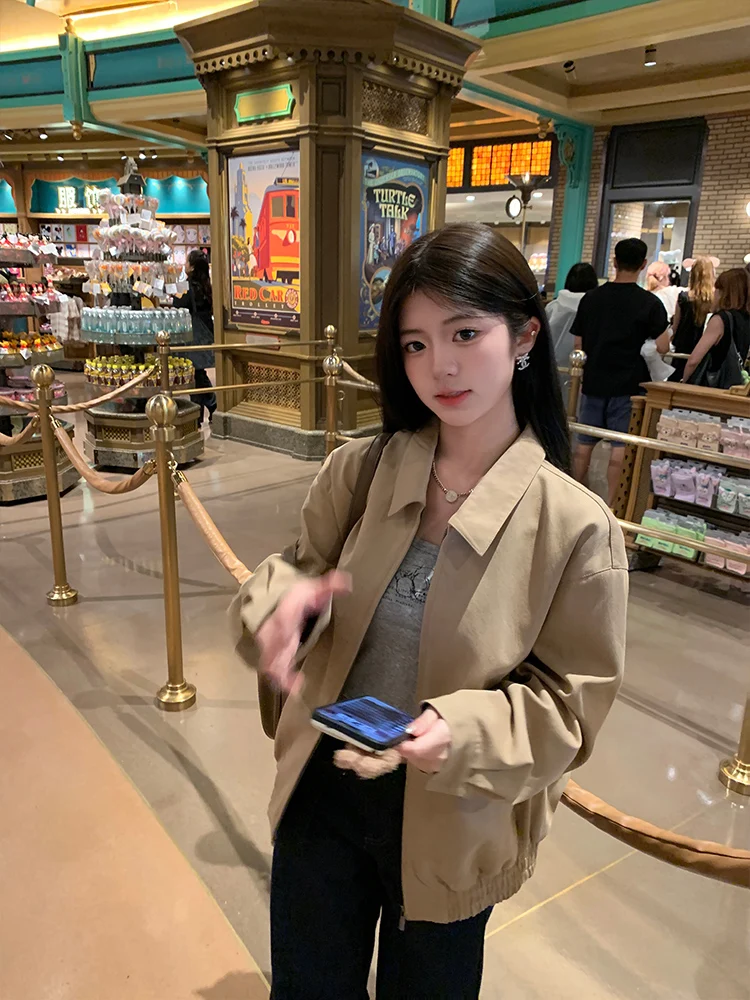 

Повседневный свободный топ с воротником-стойкой для женщин, однотонный, простой в сочетании, в американском стиле, осень 2024, для работы, прямой крой