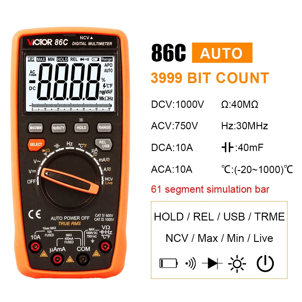 VICTOR new 86C Maximum display 3999 (3 3/4) digital multimeter with USB computer interface