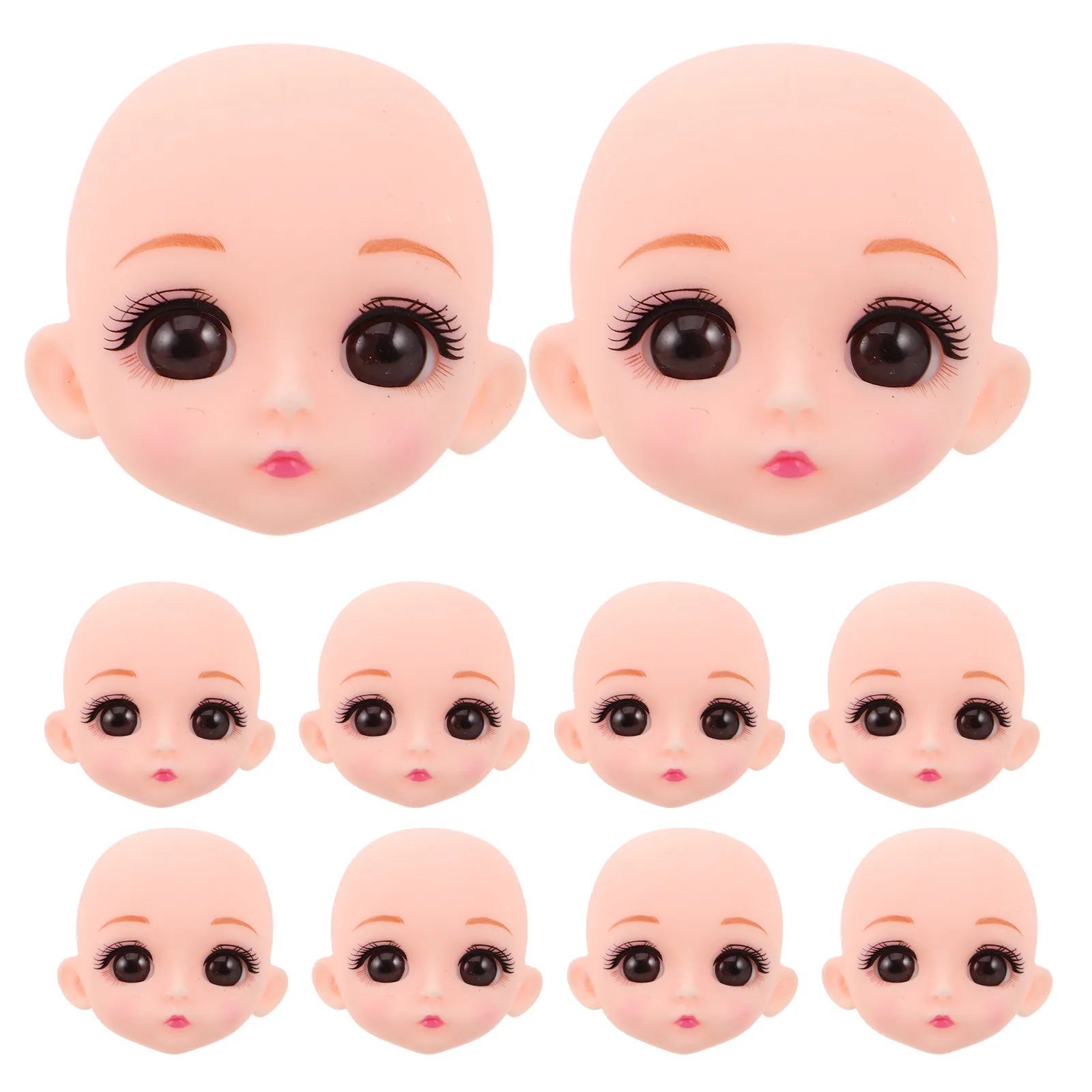 10Pcs Vinyl Head Accessories Soft Flexible DIY Craft Heads for Face Painting Practice Hair Rooting Repair Replacement