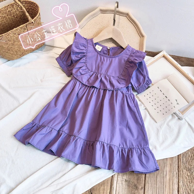 Children's Clothing Summer Dress Girls Baby Girls Dress Children Foreign Style Ruffled Puff Sleeve Purple Skirt