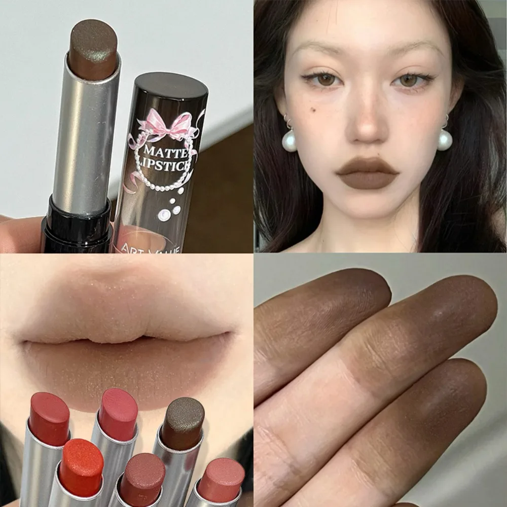 Fine Glitter Matte Lipstick Red Brown Velvety Texture Silky Color Long Lasting Shimmery Nude Chocolate Lip Makeup Cosmetic