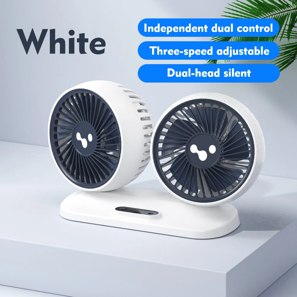 

Car Cooling Fan 360° Adjustable 2-head Independent Switch USB Low-noise Car Electric Fan for Home Desk Office Car