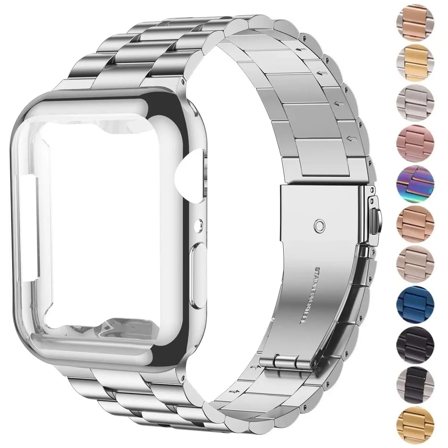 Case+Strap for iWatch Band Ultra2 49mm Stainless Steel Metal Strap For Apple Watch 9 41 45MM 44mm 40mm SE Series 8 7 6 5 4 Cover