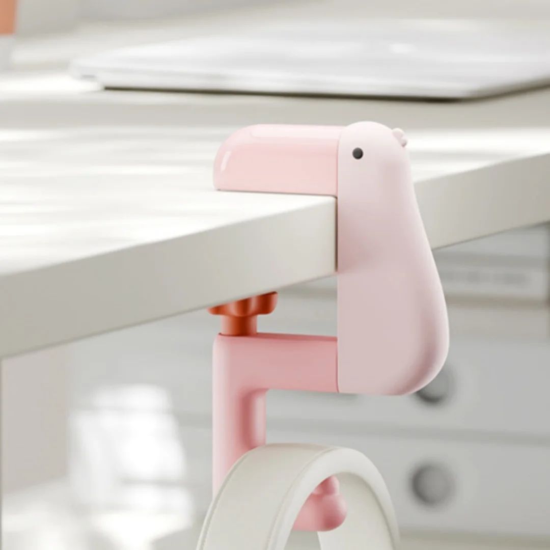 

Side Hanging Hooks for Desk & Table, Duck-Shaped Adhesive Hook, No Drill Hanger for School Bag & Lunch Bag, Removable Waterproo