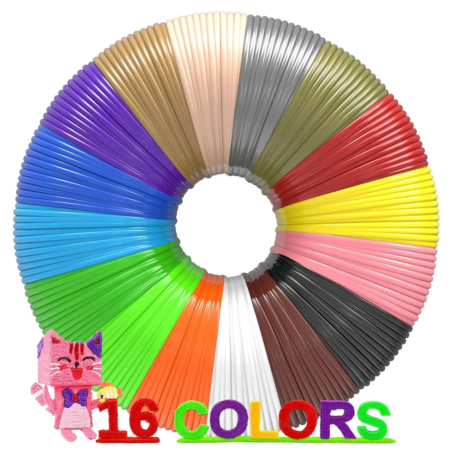 

16 Colors 3D Pen Filament 160ft, PLA 1.75mm, 250 Stencils eBook, Compatible with Most 3D Pens