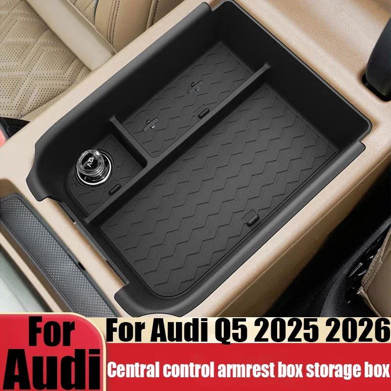 For Audi Q5 GU 2026 Center Armrest Storage Box ABS Organizer Tray Interior Console Accessories Car Storage Modification Parts