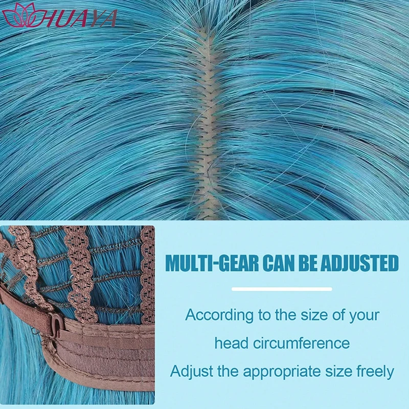 HUAYA Lake Blue Long Straight Wig Natural Middle Part Synthetic Fiber Wig Breathable Scalp Top Daily Party Cosplay Heat Resista