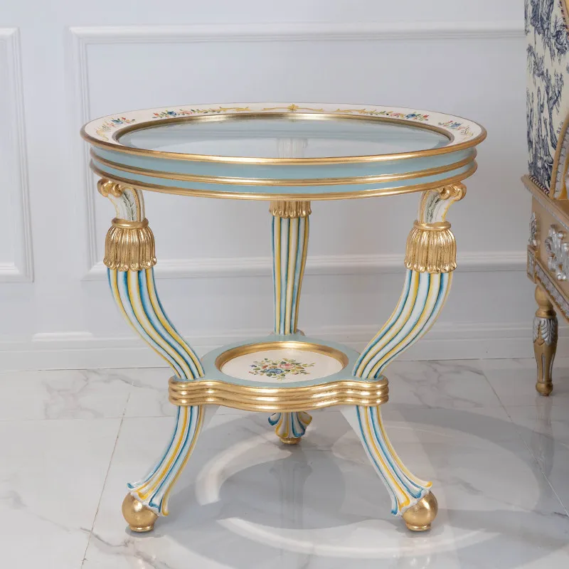 Romantic court style solid wood hand-painted flowers round small corners living room sofa edge