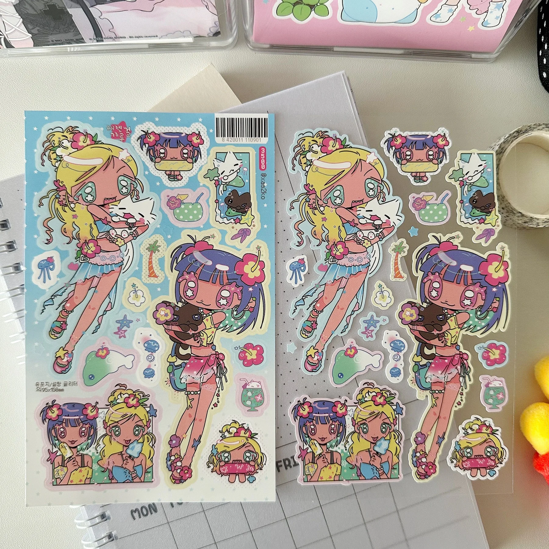 1/8PCS Cute Girl Stickers Korean Cartoon Anime Character Stickers Journal Diary Planner Scrapbook Diy Decorative Stickers