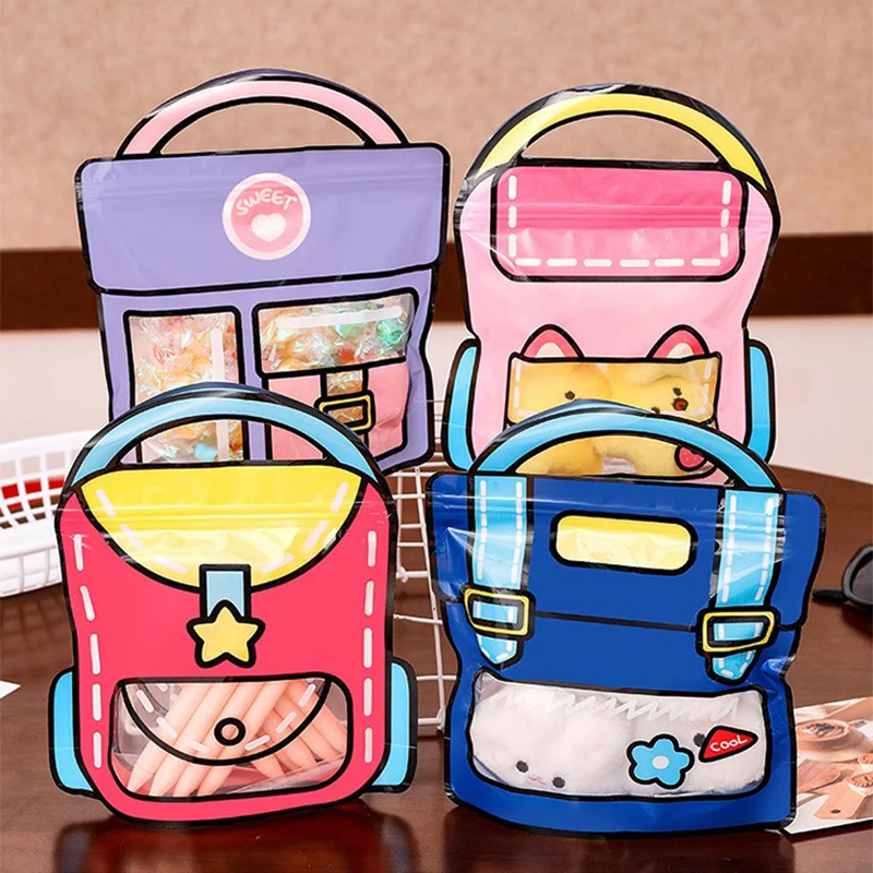 Handheld Self Sealing Bag Cartoon School Bag Backpack Snack Packaging Bag Cute Gift Pouch Children'S Day Holiday Party Supplies