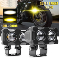 60W Motorcycle LED Double Lenses Spotlight 12V Auxiliary Fog Lamp Dual Color Hi/Low Beam Fog Lamps for Motorcycle Car Trucks SUV