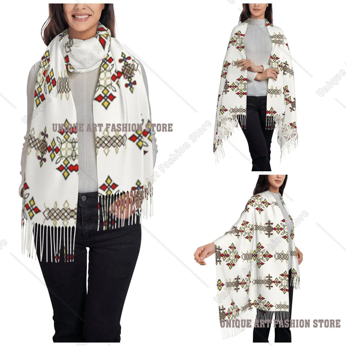 African Art Ethiopian Cross Shawl Wrap Womens Winter Warm Long Soft Scarf traditional Pashminas Shawl Scarves