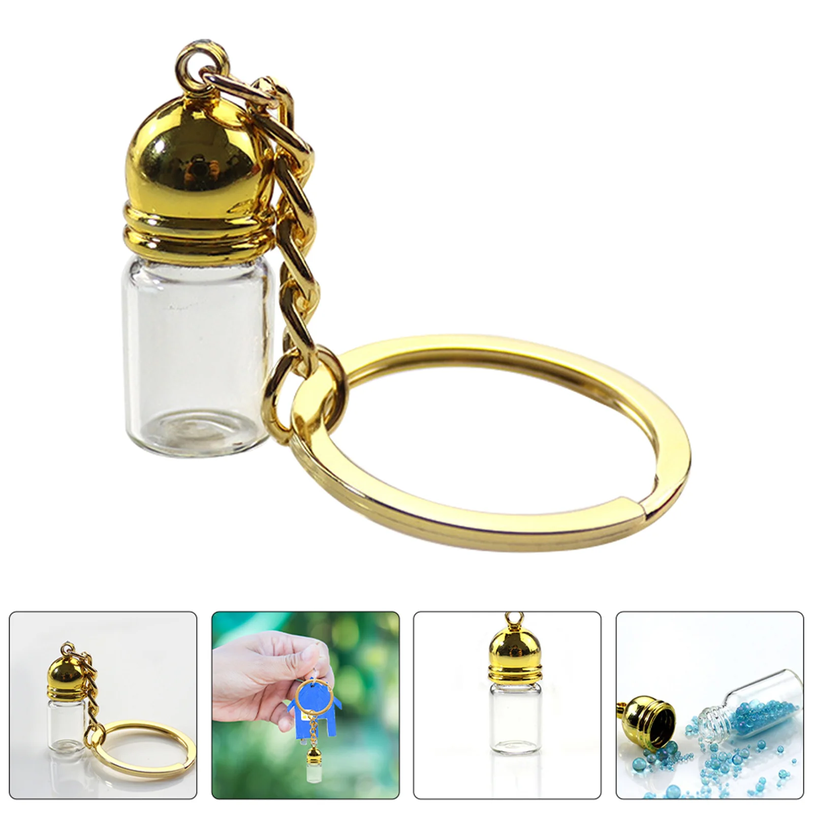 

2Pcs Clear Glass Bottle Keychain Pendant Small Vials Perfume Decorative Jars Travel Accessory Elegant Design Cute Wish Bottles