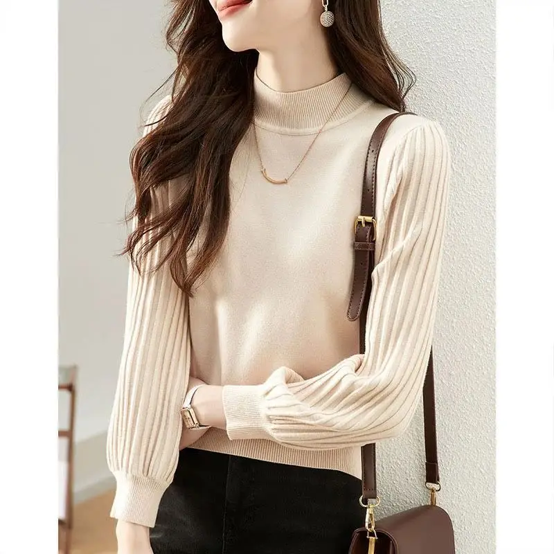 

Корейский модный тренд, осенние свитера-переможчи, женские однотонные простые офисные женские пуловеры с пышными рукавами, вязаные топы