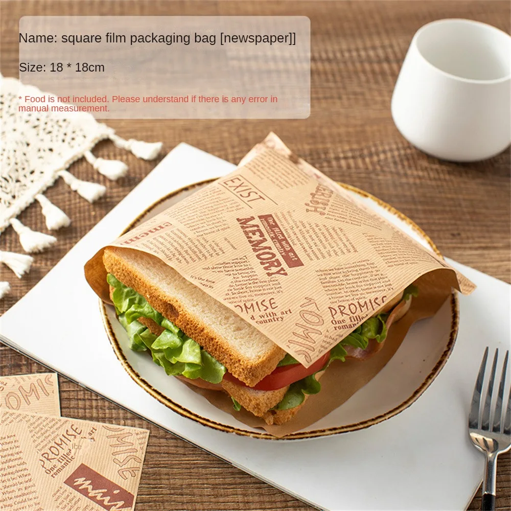 

50pcs/set Triangular Open Top Kraft Paper Bag Donuts Sandwich Bags For Bakery Bread Food Packaging Bags 18x18cm