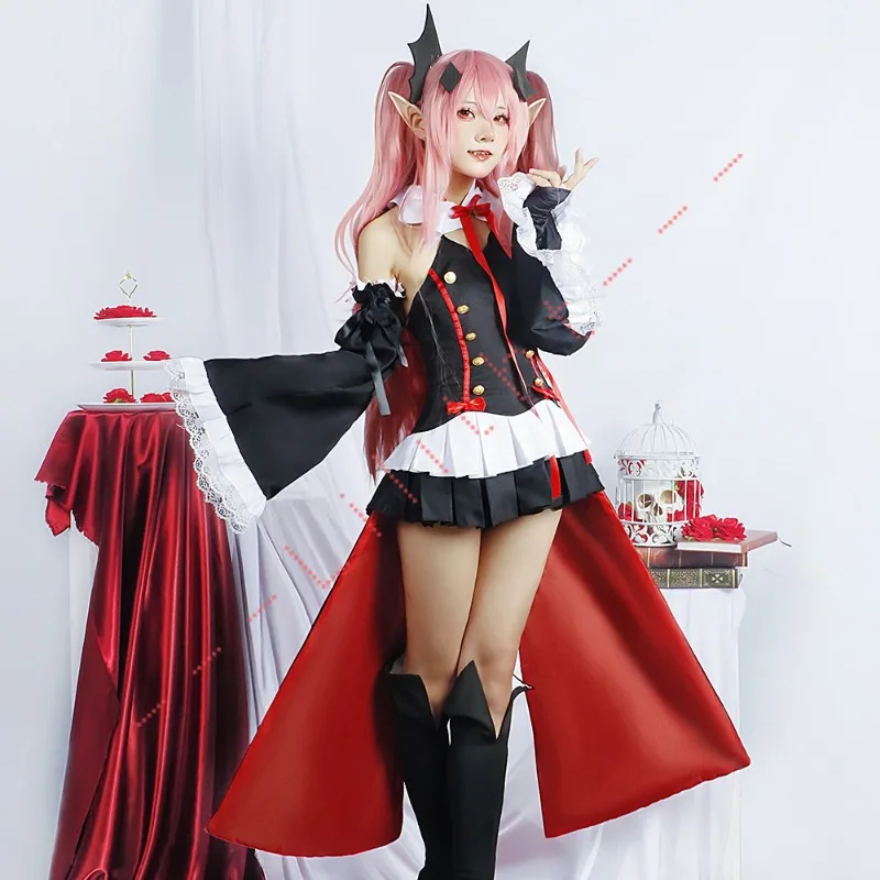 سيراف النهاية Owari No Seraph Krul Tepes تنكري للنساء ، زي ساحرة أنيمي ، شعر مستعار مصاص دماء ، هالوين