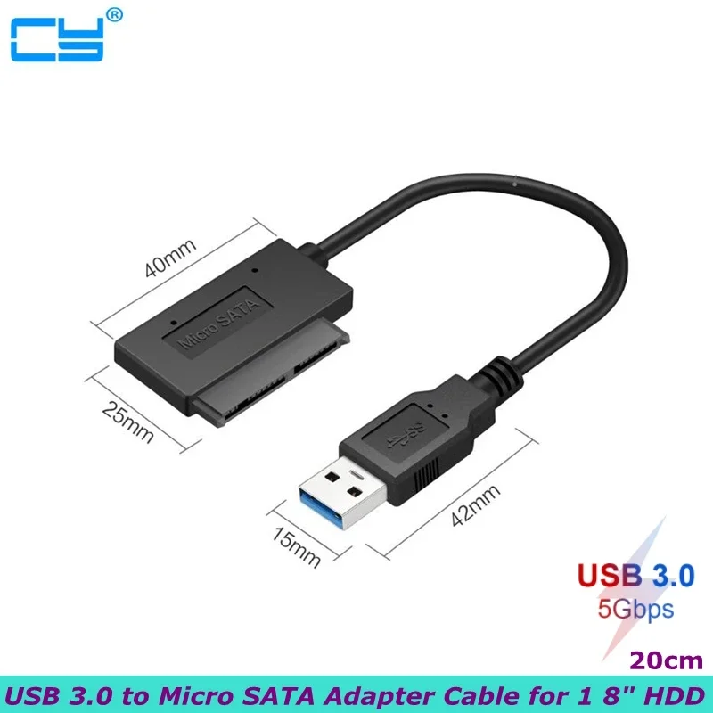 

USB 3.0 to Micro SATA 7+9 16 Pin 1.8" 90 Degree Angled Hard Disk Driver SSD Adapter Cable 10cm