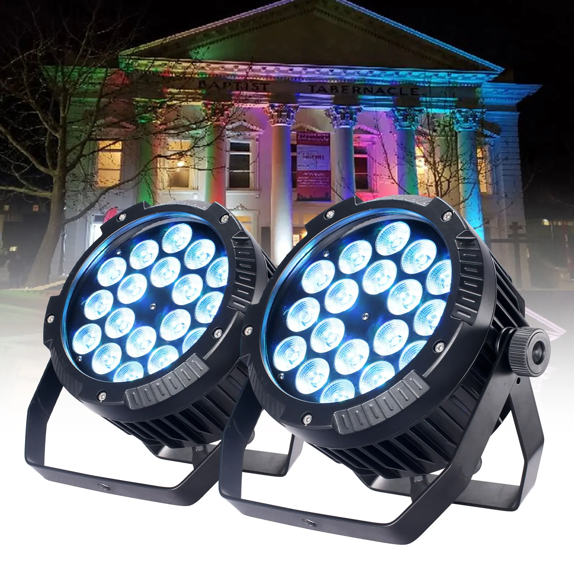 2pcs 18x18W RGBWA UV 6in1 IP65 Waterproof Par Lights Stage Effect Aluminum DMX512 Outdoor Down Light DJ Equipment Disco Wash No Noise