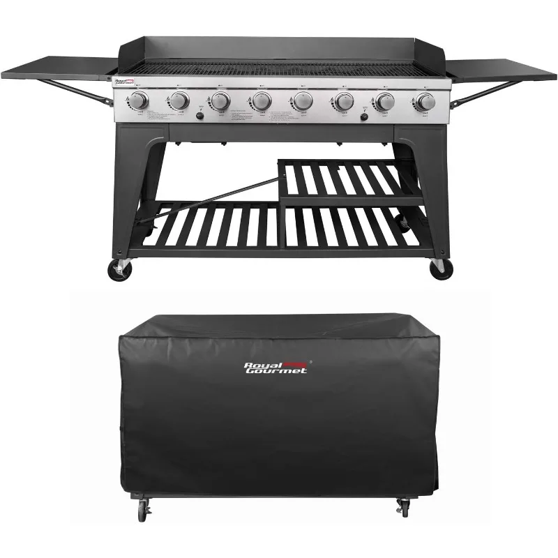 

8-Burner BBQ Propane Gas Grill with Cover, includes 2 sets of regulators for stable, even flame or Camping Outdoor