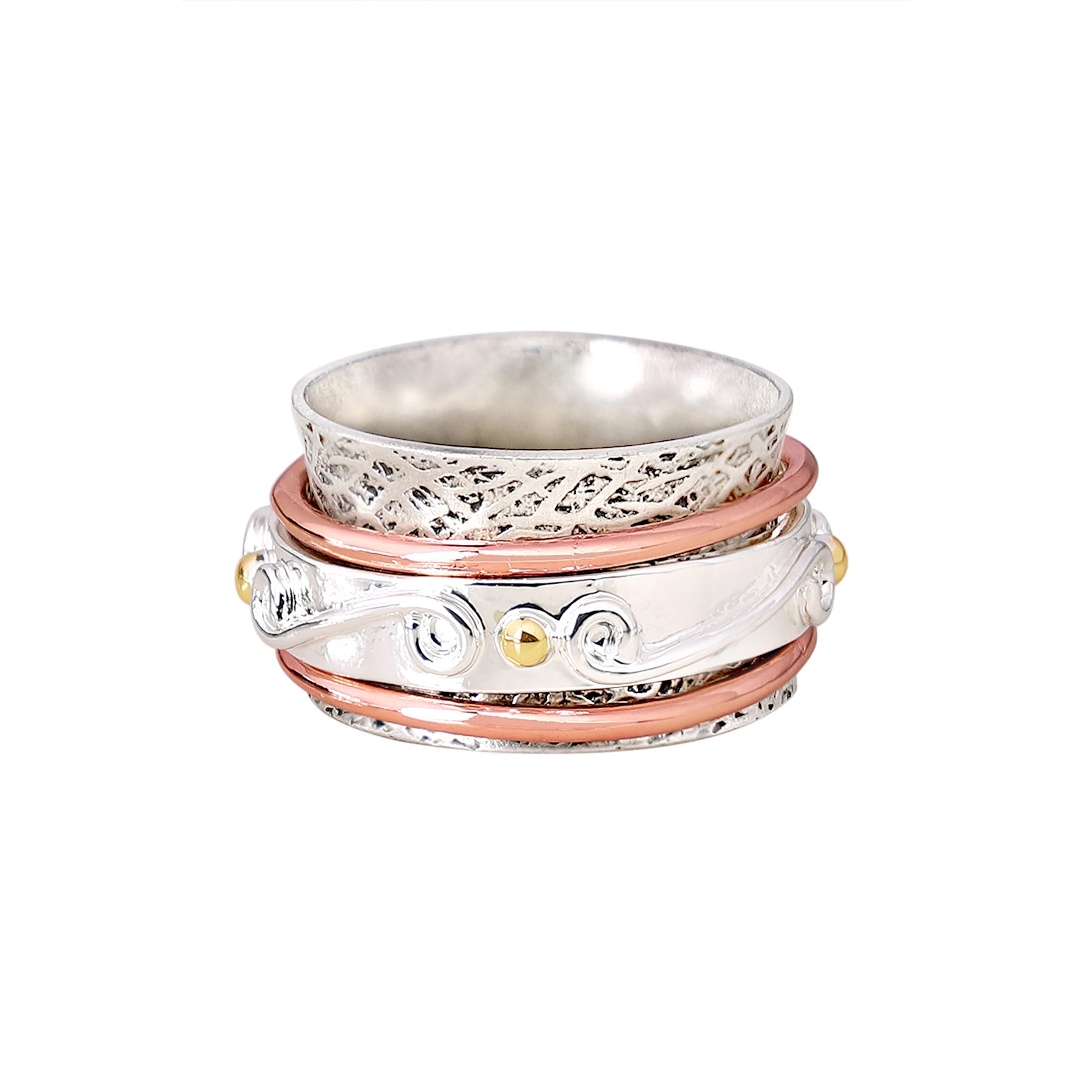 Handmade Tri-Tone Hammered Spinner Ring Fashion Spinner Ring for Women