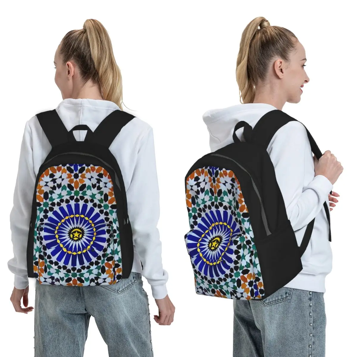 Arabic Tiles Moroccan Mosaic Backpack Student BookBag Children School Bag Laptop Shoulder Bags for Men Women