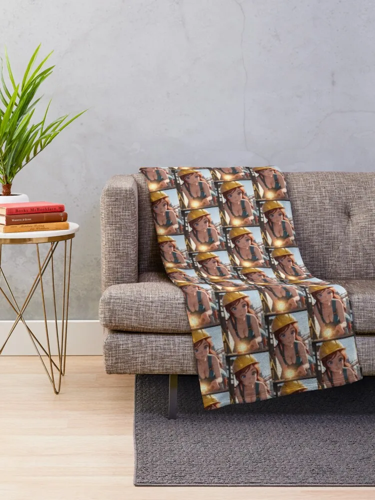 Construction Worker Girl - Anime Tiddies Throw Blanket For Decorative Sofa Bed covers Blankets