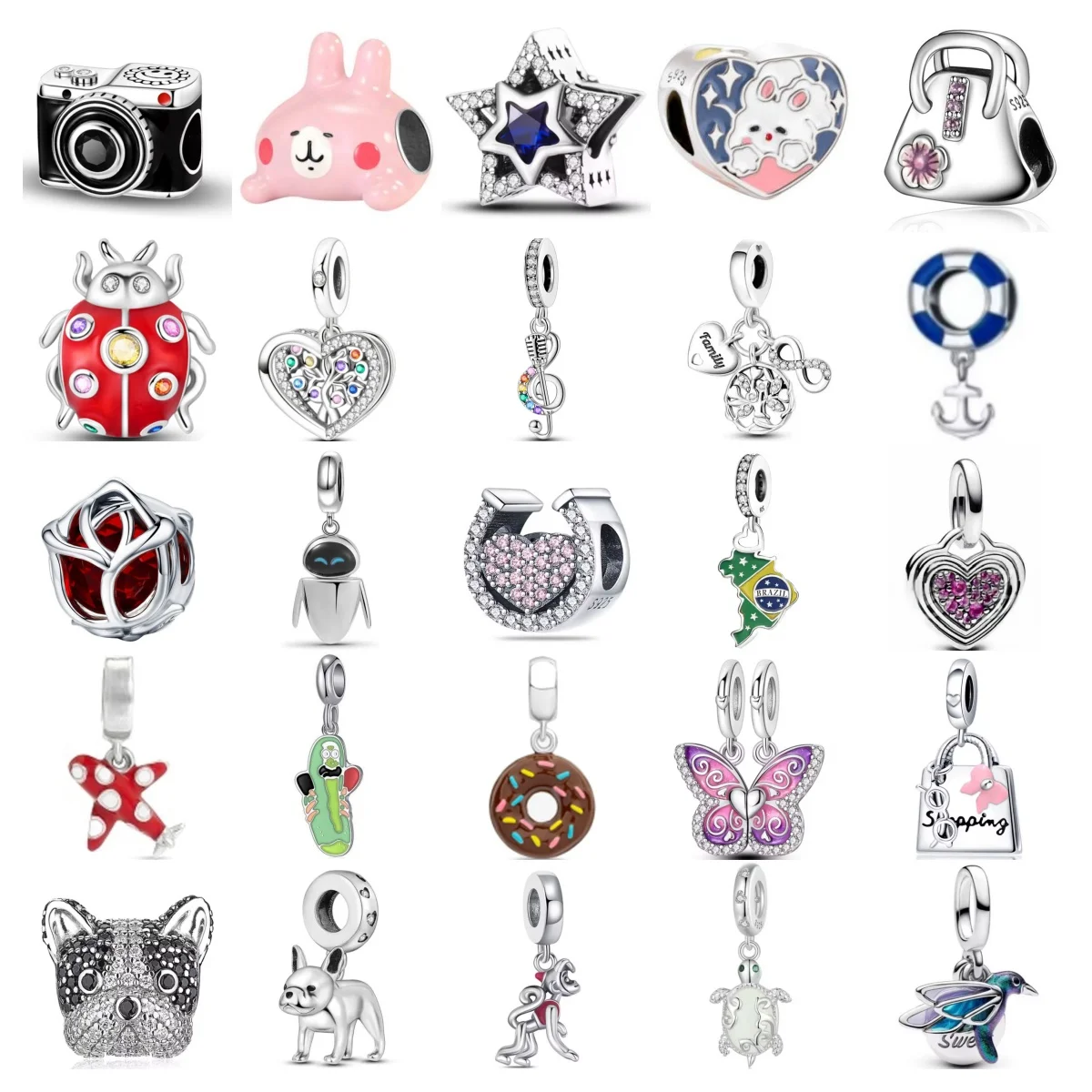 2025 Original 925 Silver Black Camera Robot Doughnut airplane Charms Bead Fit Charm Bracelet Necklace Women Diy Jewelry For Gift