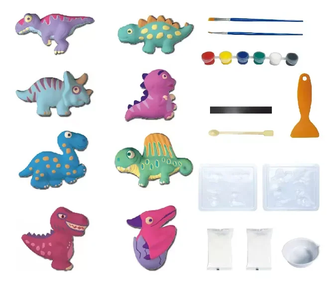 Bambola dipinta in gesso fai-da-te Kit da colorare per pittura embrione bianco Giocattolo per dinosauri per bambini, Regali di compleanno per ragazzi e ragazze per bambini dai 3 anni in su