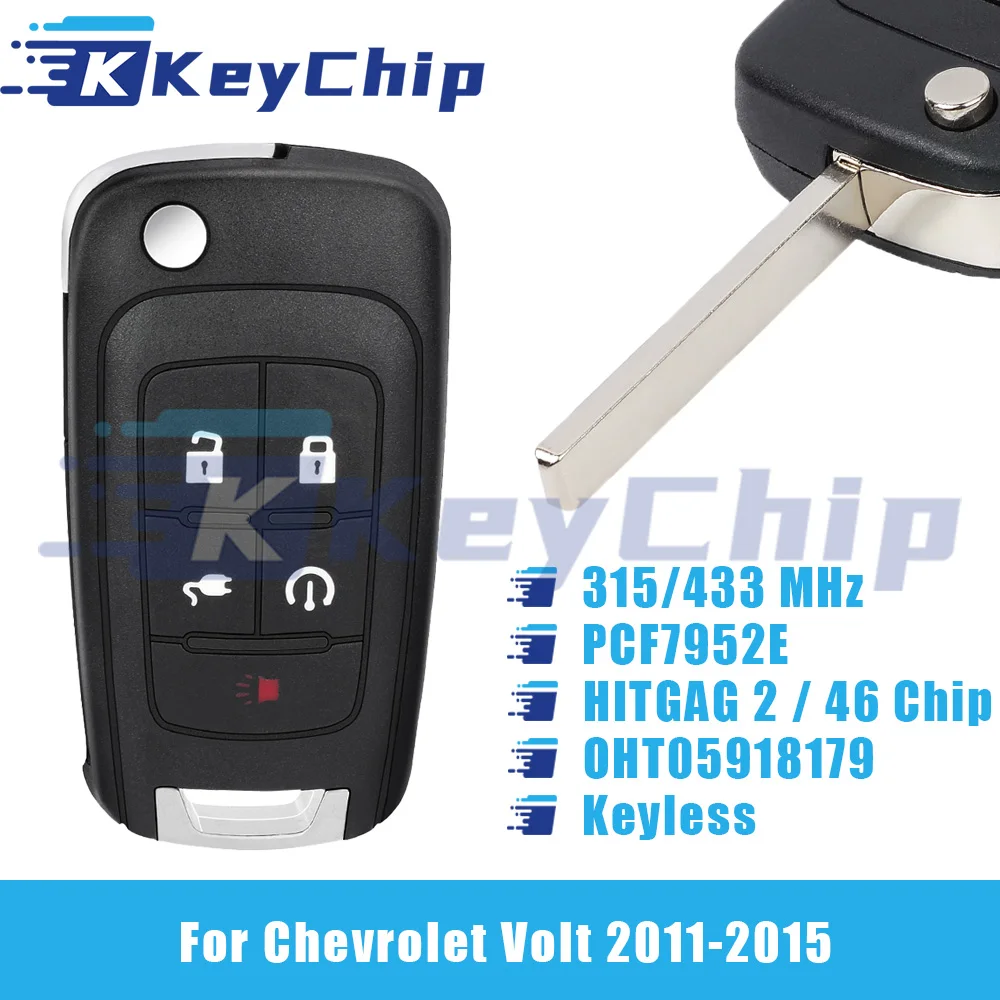 KeyChip Pro para Chevrolet Volt 2011-2015 4 + 1 botones llave remota sin llave 315/433 MHz PCF7952E HITGAG 2 46 Chip OHT05918179