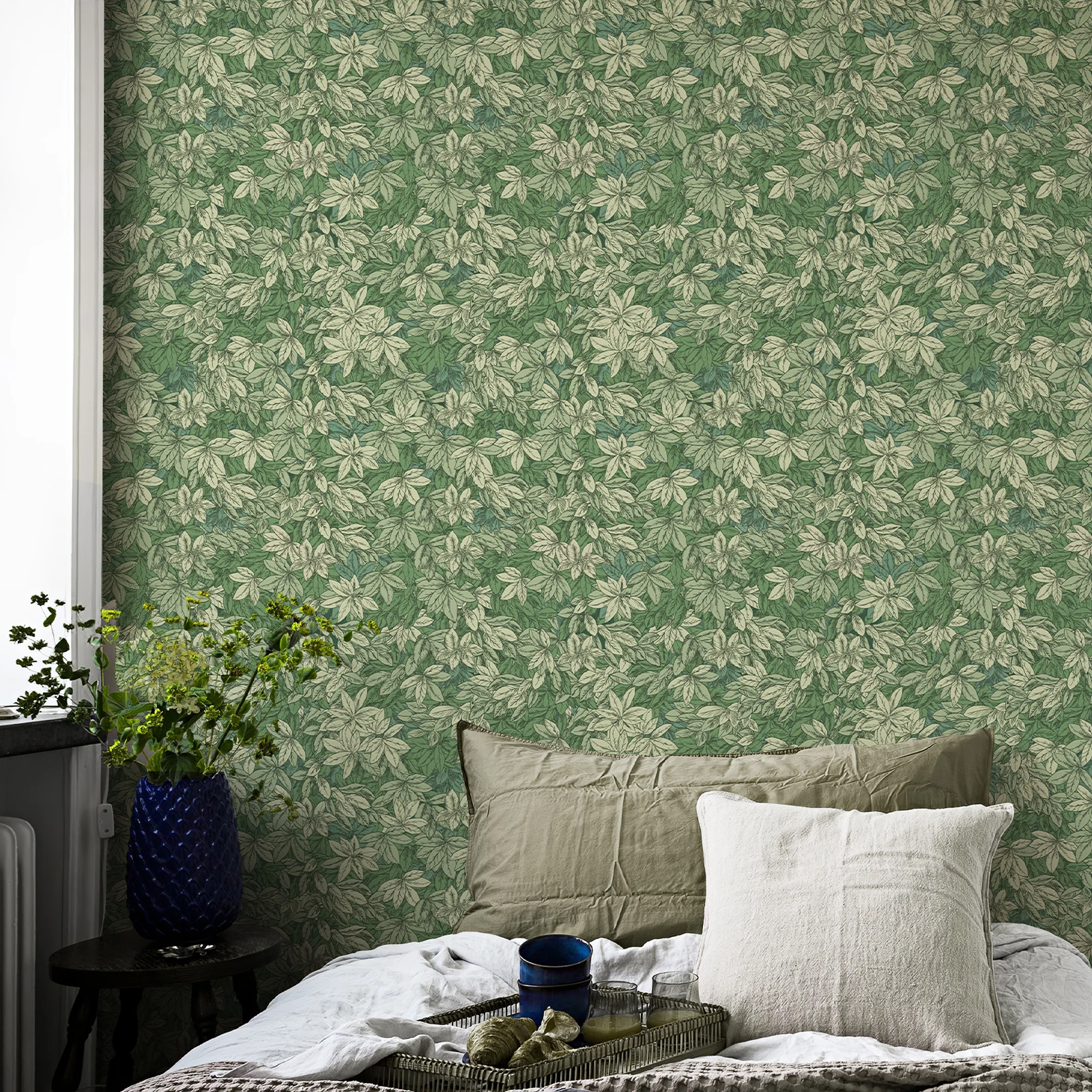 ورق جدران من الفينيل بأوراق خضراء طازجة، ورق جدران أنيق قابل للتقشير واللصق من مادة PVC، ملصقات خزانة ذاتية اللصق للأثاث