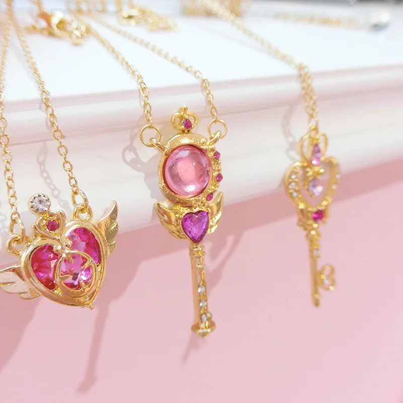5PCS/SET Anime Cute Moon Tsukino Usagi Necklace for Women Girl Cartoon Enamel Magic Necklace Aino Minako Cosplay Jewelry Gifts