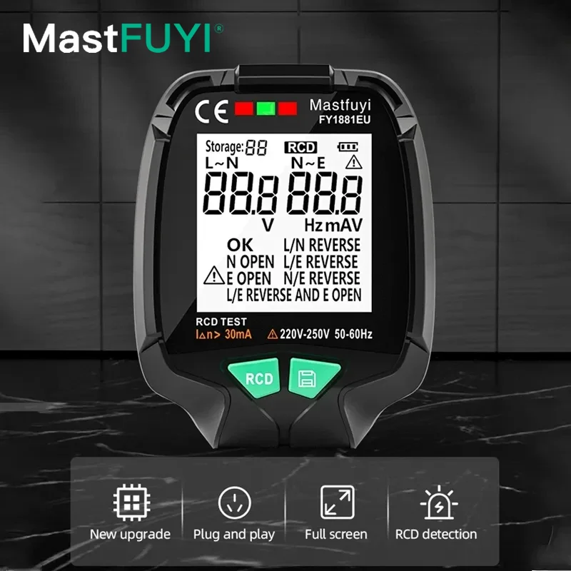 MASTFUYI FY1881 Generation Full Screen Socket Tester Ground Zero AC Voltage Tester 30V-250V RCD Test Plug Polarity Phase Check