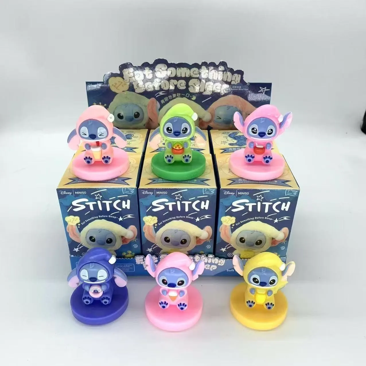 Caja ciega de punto de Disney, caja ciega de la serie Genz Street, Stitch Eat Some Thing Before Sleep, caja misteriosa de vinilo, regalo de muñeco esponjoso